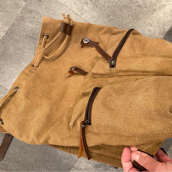 Greg Norman Collection Tan and Brown Canvas Backpack - Picture 9 of 9
